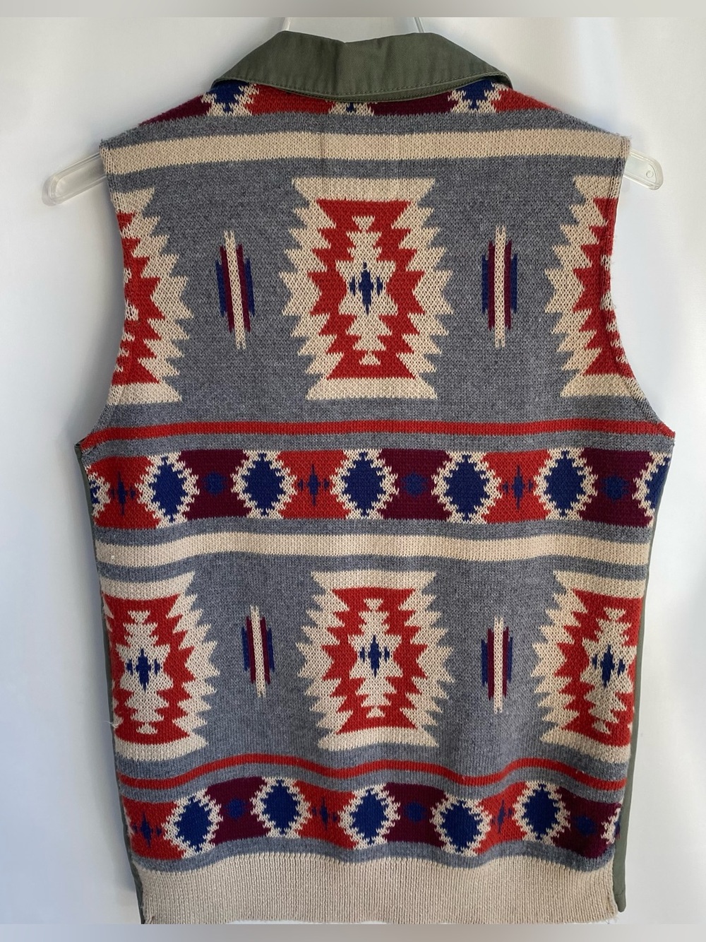 Thread & Supply Southwest Aztec sweater vest green army Utility Y2K boho M
